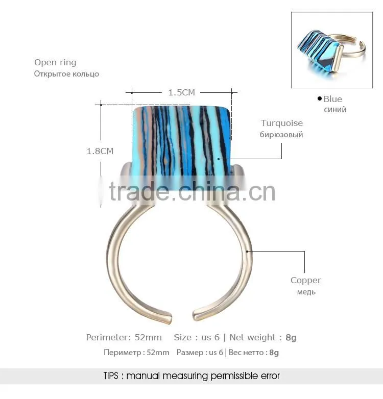 Fashion jewelry 2015 acrylic gold ring blue adjustable rings jewelry