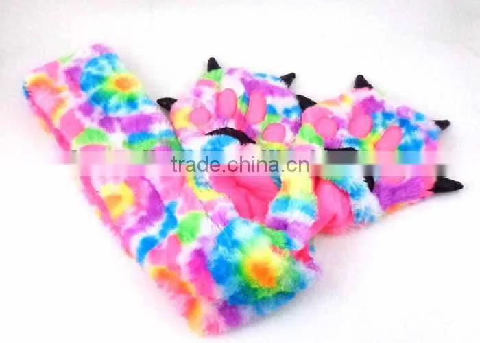 2015 Faux Fur Animal Spirit Hoods Animal Husky Plush Animal hats 3 in 1 fuction with ear flaps and hand pockets
