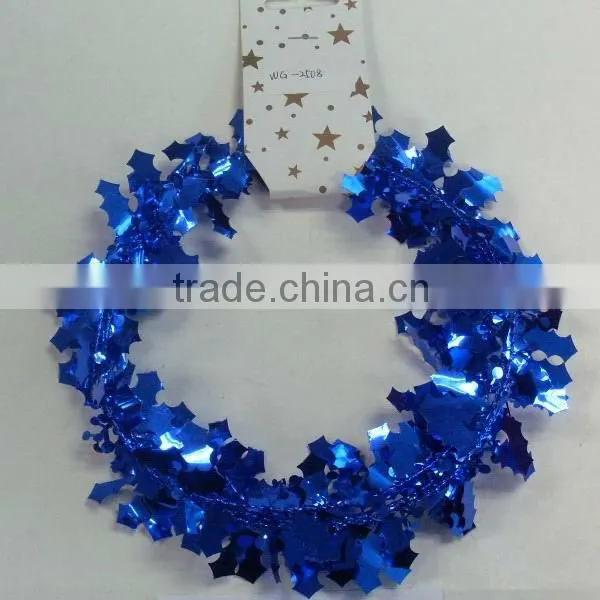 HOT SALE ! 9 Feet Party Decoration Metallic Gold Wired Holly Tinsel Garlands