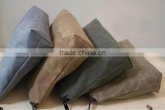 custom high quality waxed canvas zipper pouch Unisex