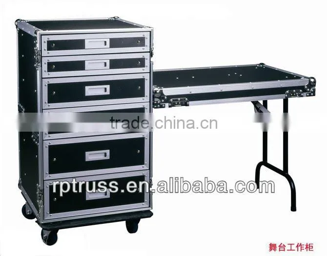 5 drawers Flight Cases with a side working table