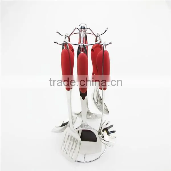 Red handle utensils made of stainless steel