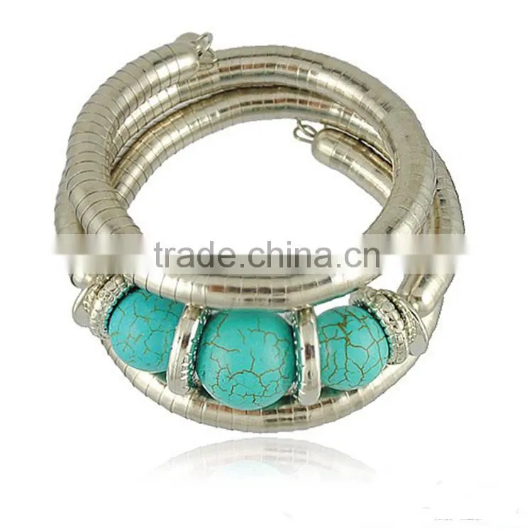 turquoise bead adjustable european 3 three layer bracelet