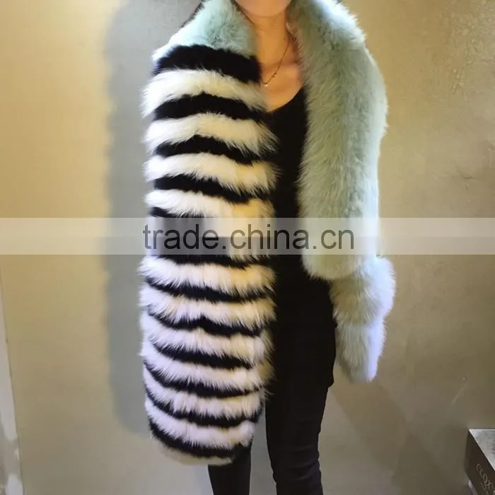 Hot sale Luxury Genuine Fox Fur Block color Fur Shawl