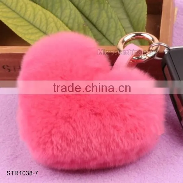 Top Quality Real Rex Rabbit Fur Pom Keychain Heart Shape Keychain