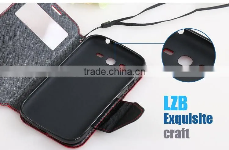 LZB Fashion color contrast series view windows PU leather case flip cover for iphone 4