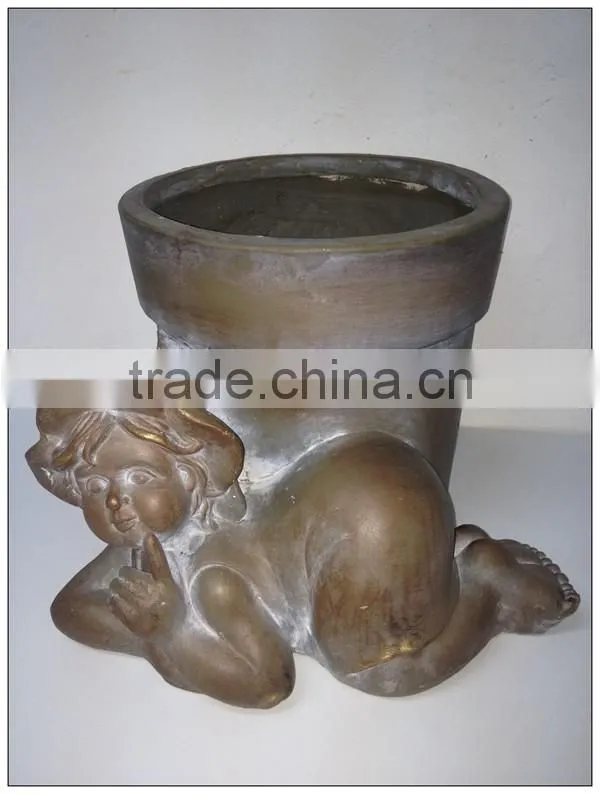 Garden decoration bronze girl concrete flower pot, garden pot