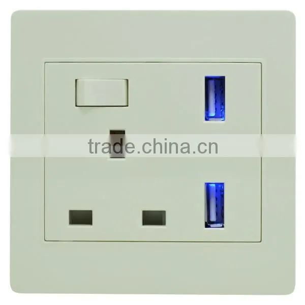 UK standard combination 13a switch socket with double USB socket