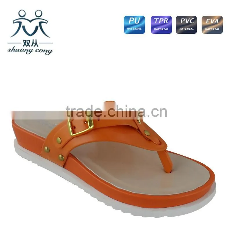 Colorful hot sale high heel flip flop PU casual slipper and shoes for women