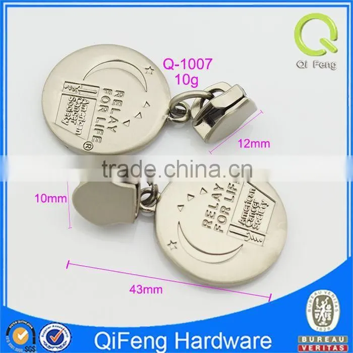 Q-1007 wholesale metal long chain zipper custom engrave design