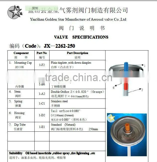 aerosol valve for hair spray