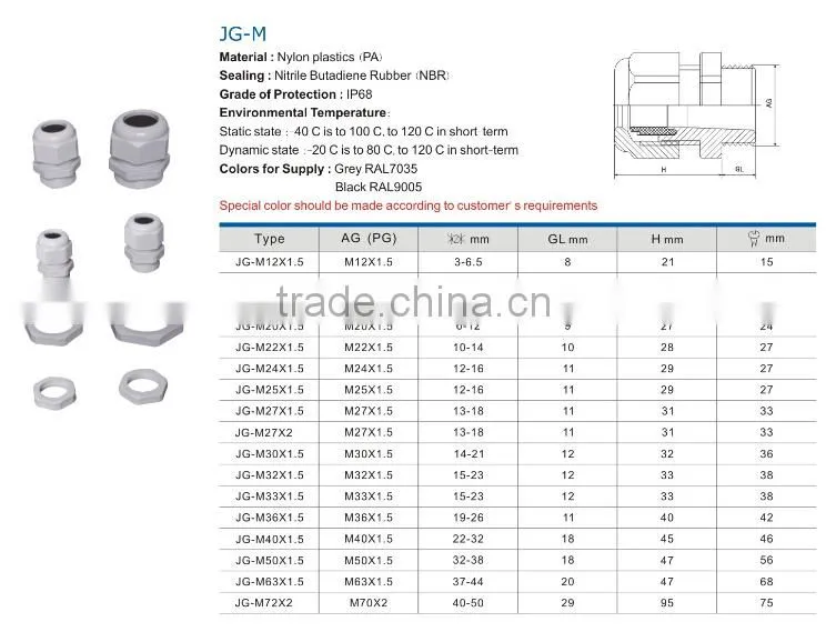 HEIGHT Hot sale JG-M Cable Gland price/ cable gland size/waterproof rubber cable gland with high quality factory price