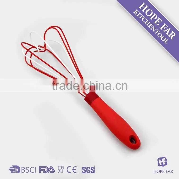 0300206 New designed heart shape 9.5" red color silicone whisk