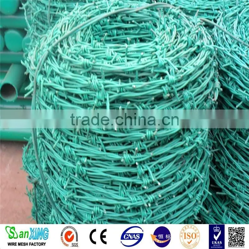 BWG12-16 green pvc coated barbed wire coils