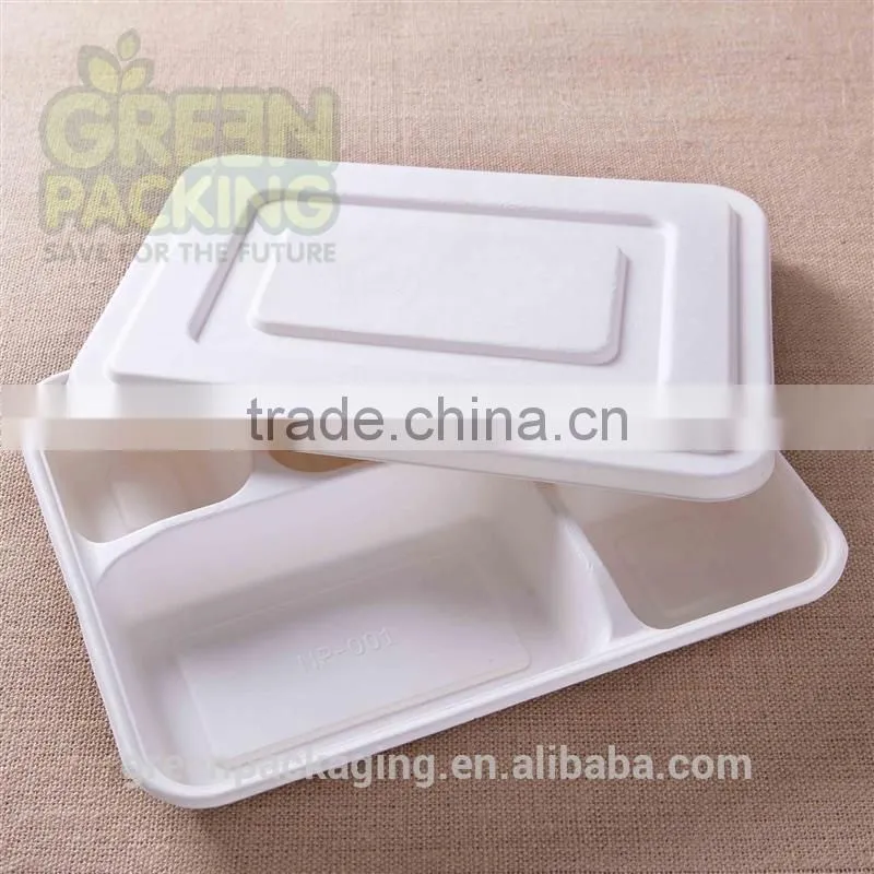 Sugarcane bagasse 5-compartment food container with PET lids