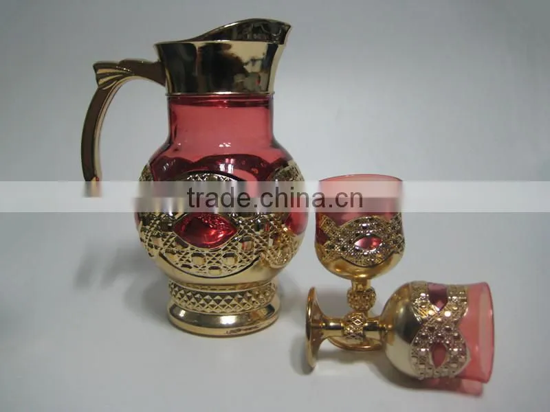 7pcs golden glass set,7pcs of gold plated glassware sets