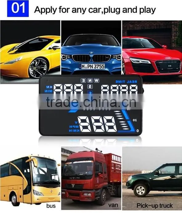 2016 Popular Multifunctional 5.5inch Head Up Display Car Speed, Mileage, Voltage Universal Vehicle GPS HUD