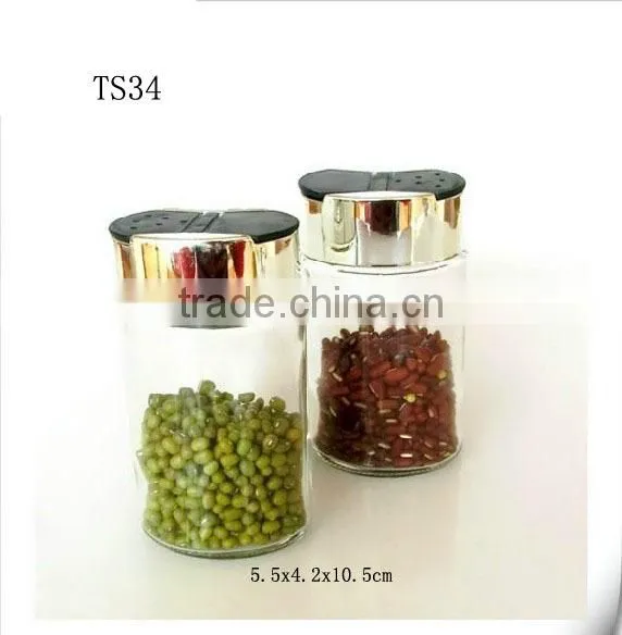 clear flat shape glass spice jar with metal lid