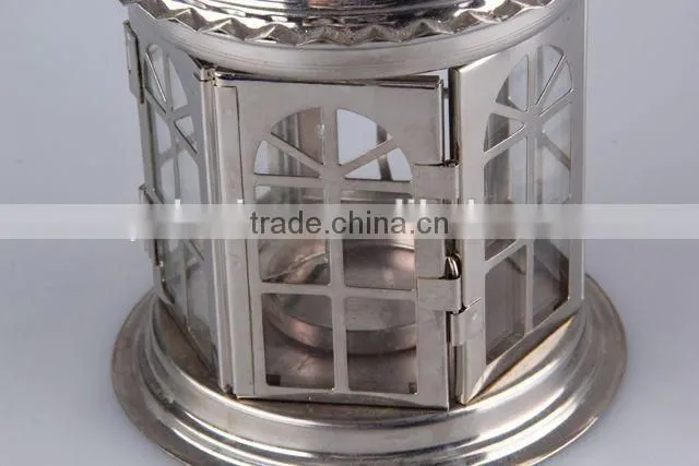 Home Decoration Pavilion Type Candlestick/Portable Iron+Glass hollow out Candle Holder