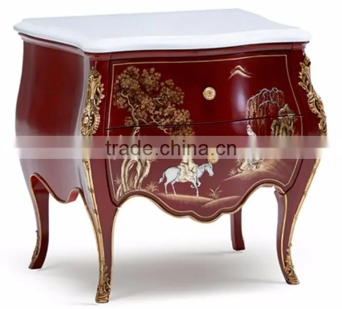 Classico Regency Decorative French Solid Wood Bombe Chest with Precious Golden Brass and Beautiful Chinoiserie Paint BF12-04254b
