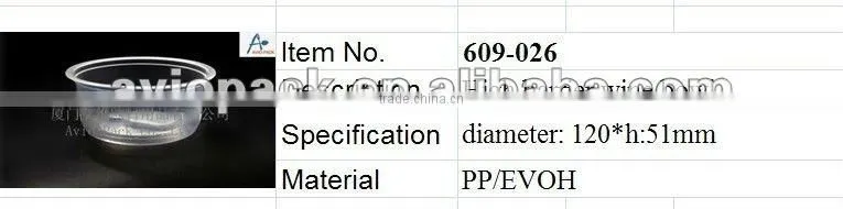 High Barrier Bowl, obstruct-oxygen PP/EVOH/PP