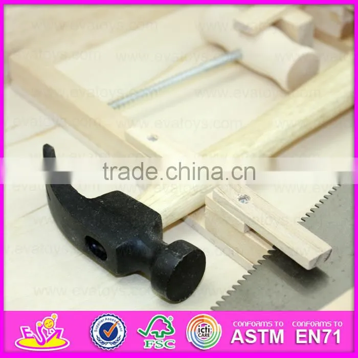 2015 Stock interesting kid wooden tool box toy,Funny play wooden toy tool box toy,Best sale wooden Workbench Tool Toy W03D021-A1