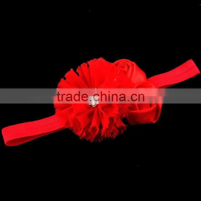 chiffon flower and satin rose flower headband for kids hair accessories