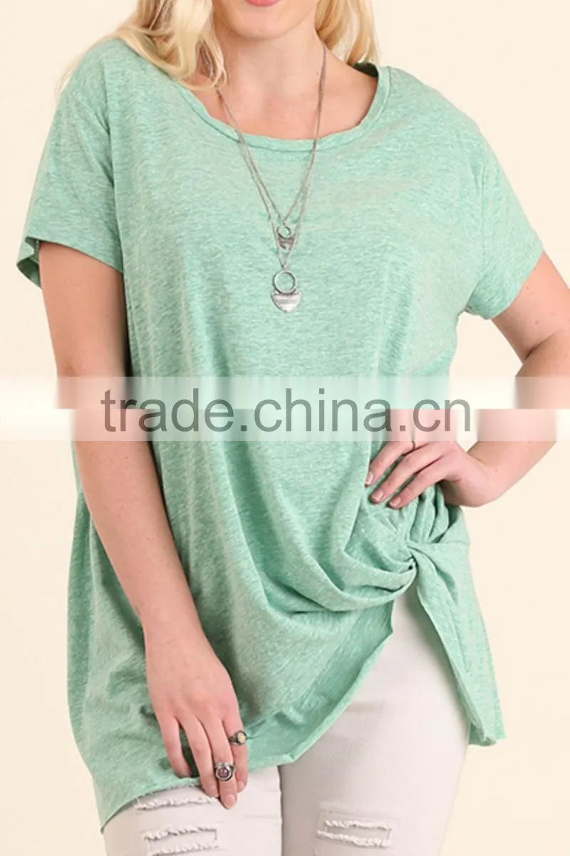 short kaftan tops Women Cotton Polyester Basic Short Sleeve Side Knot SCRUNCHED TOP