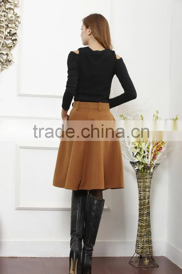 New arrival autumn winter wool skirt for women long skirt high waist pleated skirts women