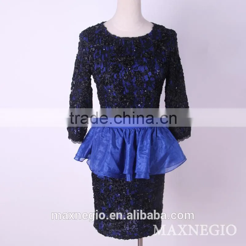 hot sale above knee Mini 3/4 sleeve hot girl sexy club black lace gold sequin sexy prom dress