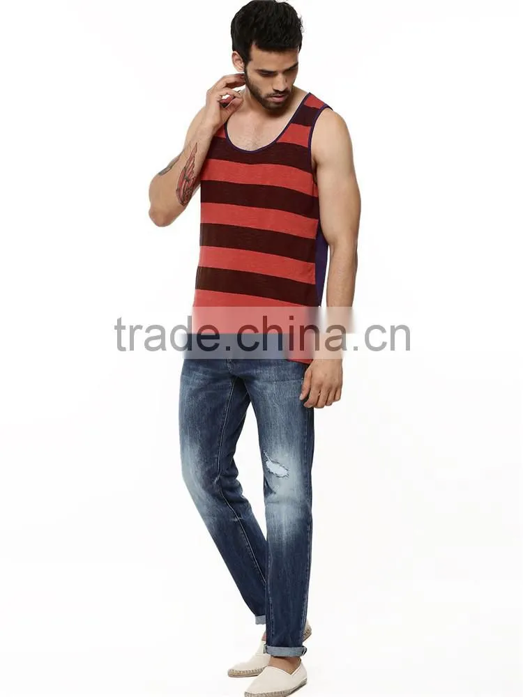 Mens summer over dyed striped custom rash vest