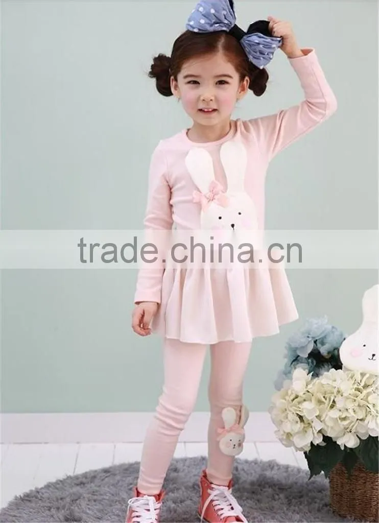 Girls Easter cotton outfit, 2014 spring kid girls bunny clothing set Baby rabbit dovetail skirt leggings 2pcs kid outfit