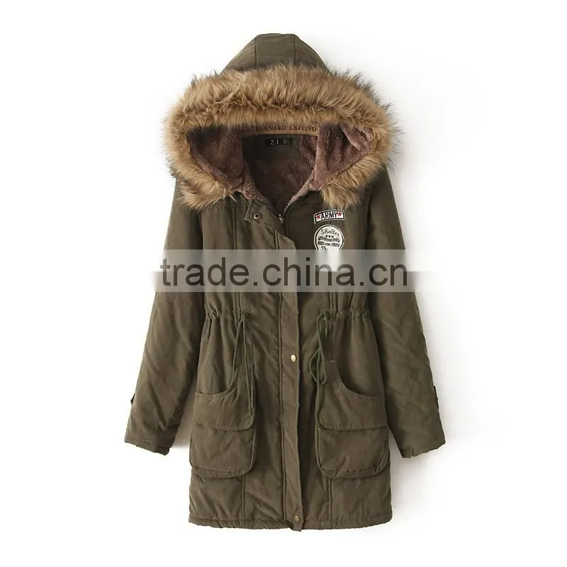 Women's Fashion Faux Fur Lapel Double-breasted Thick Wool Trench Coat Jacket