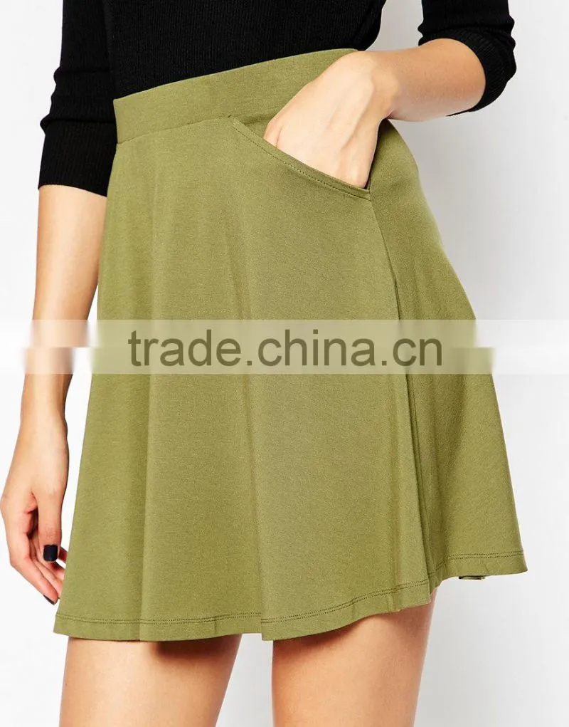 Regular fit stretch waist soft-touch jersey skater skirt with pockets