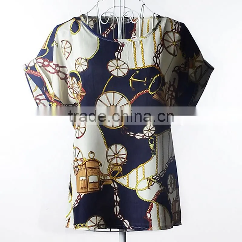 2017 new design ladies print chiffon style blouse