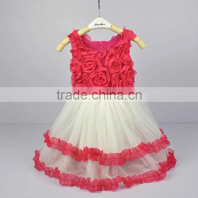2016 New Girl Dress Rose Three Layers Tutu Princess Dresses Child Clothing Kids Product Free Shipping GD40731-13