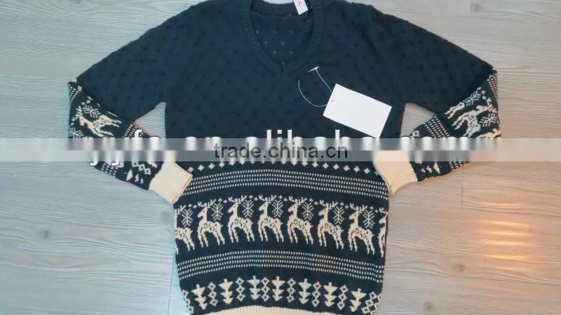 Snow dear weave pattern 100% acrylic pullover knitted sweater
