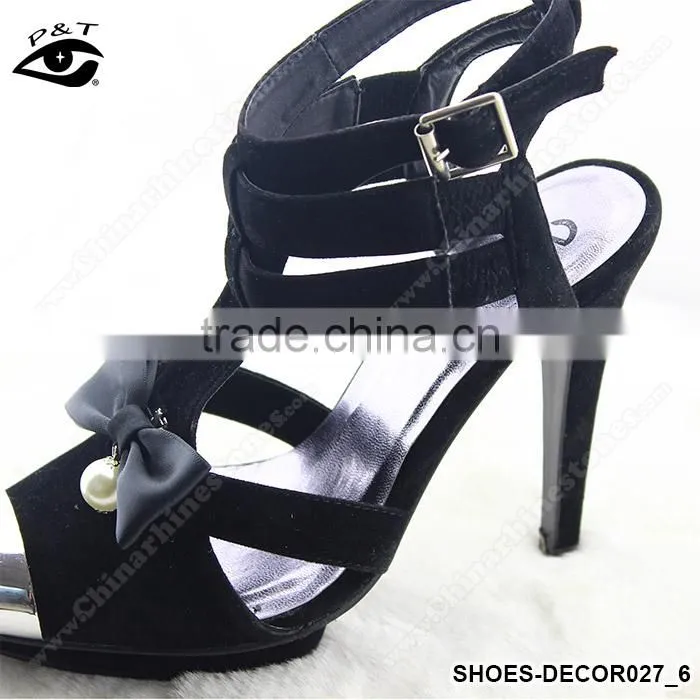 Black Satin Bowknot Deign Ornament for Shoe decoration with metal clip