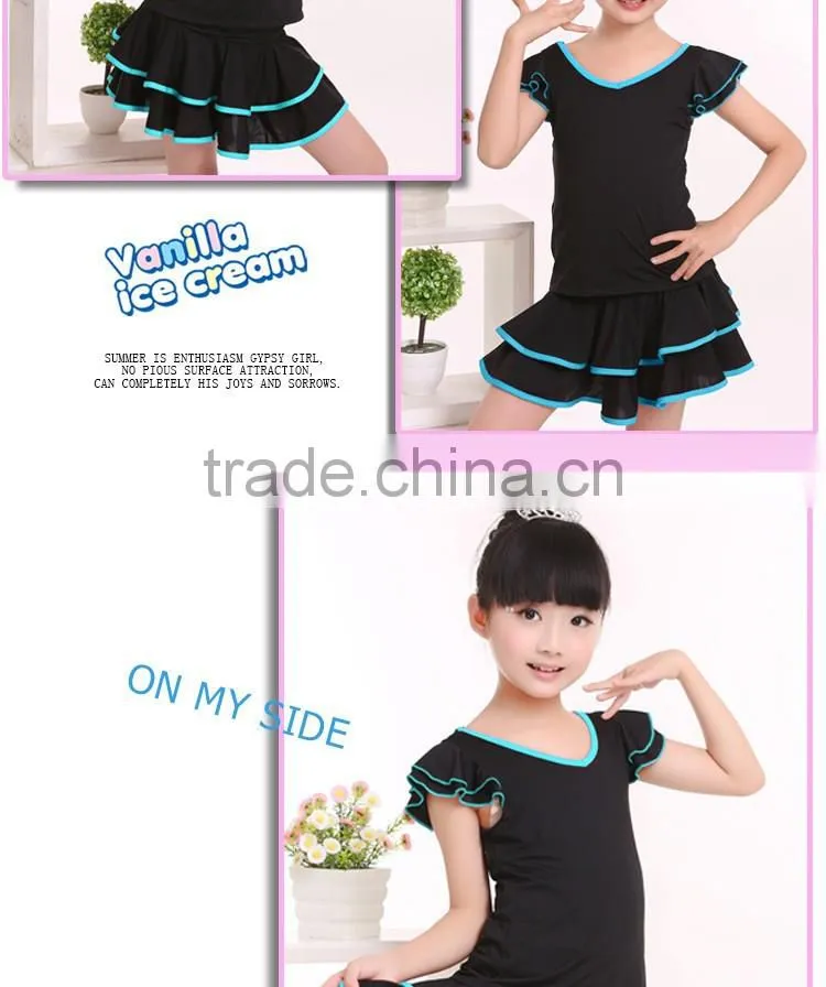 2016 Girls Child Latin Skirt Suit Kid Double V-Neck Gymnastics Costume Performance Dress
