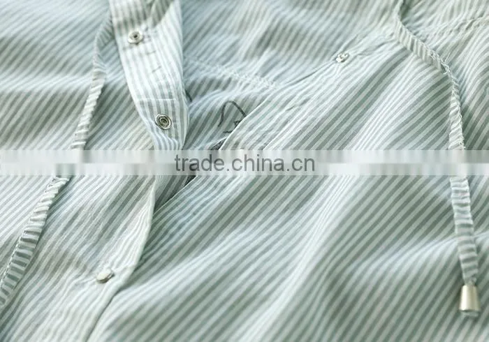 Wholesale Womens 100% Cotton Soild Oxford Print Blouse with hood