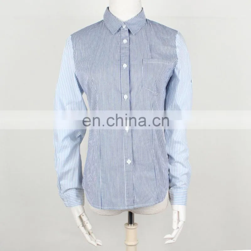 Long sleeve splicing sleeves ladies vertical stripe shirt