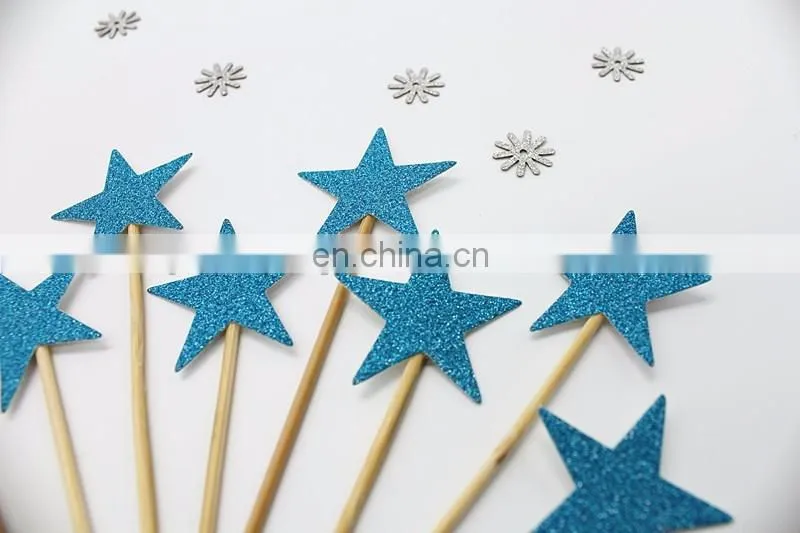 Cheap Blue Stars Paper Cupcake Toppers Birthday Cake Decorations