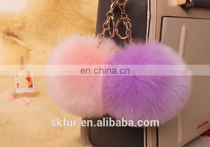 Colorful faux fur pompom keychain