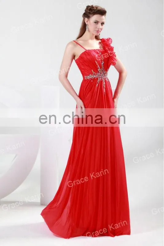 Grace Karin One Shoulder Flower Floor Length Black And Red Evening Dresses CL4448-1