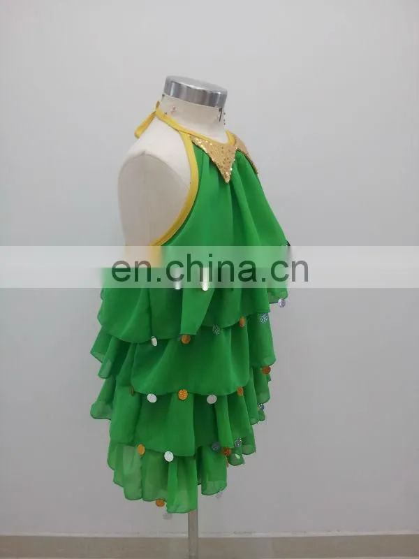 Sequins halter-neck green chiffon children girls stage dance costume dress ET-029#