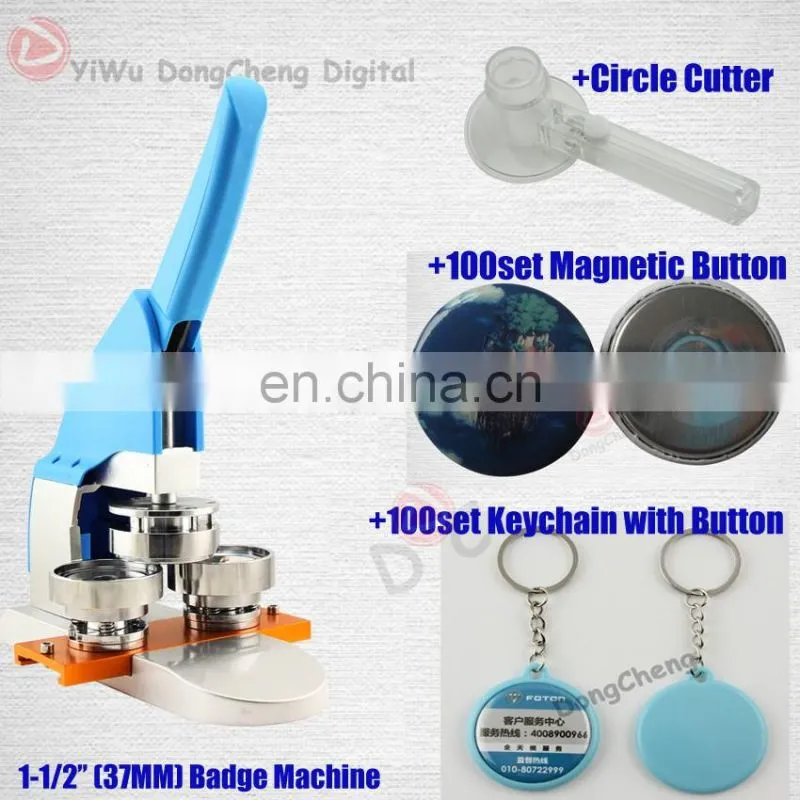 New Pro 1-1/2"37MM Badge bouton Making Machine + Circle Cutter+keychain with button+magnetic button+pin button 37MMbadge Package