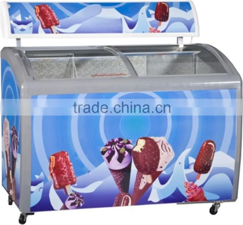 Curved glass door showcase chest freezer for ice cream