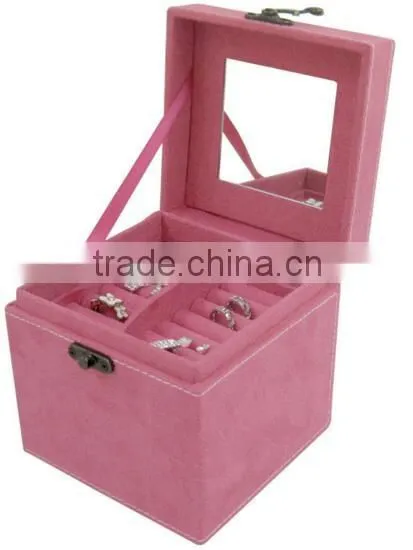 three-layer Princess Suede Velvet Jewelry Box / organizer / display storage Case with Mirror