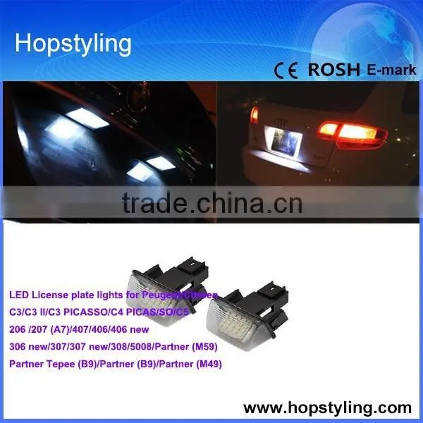 China supplier car light with canbus NO Error Code for Peugeot 206 LED license plate lamp/for Citroen License plate lamp