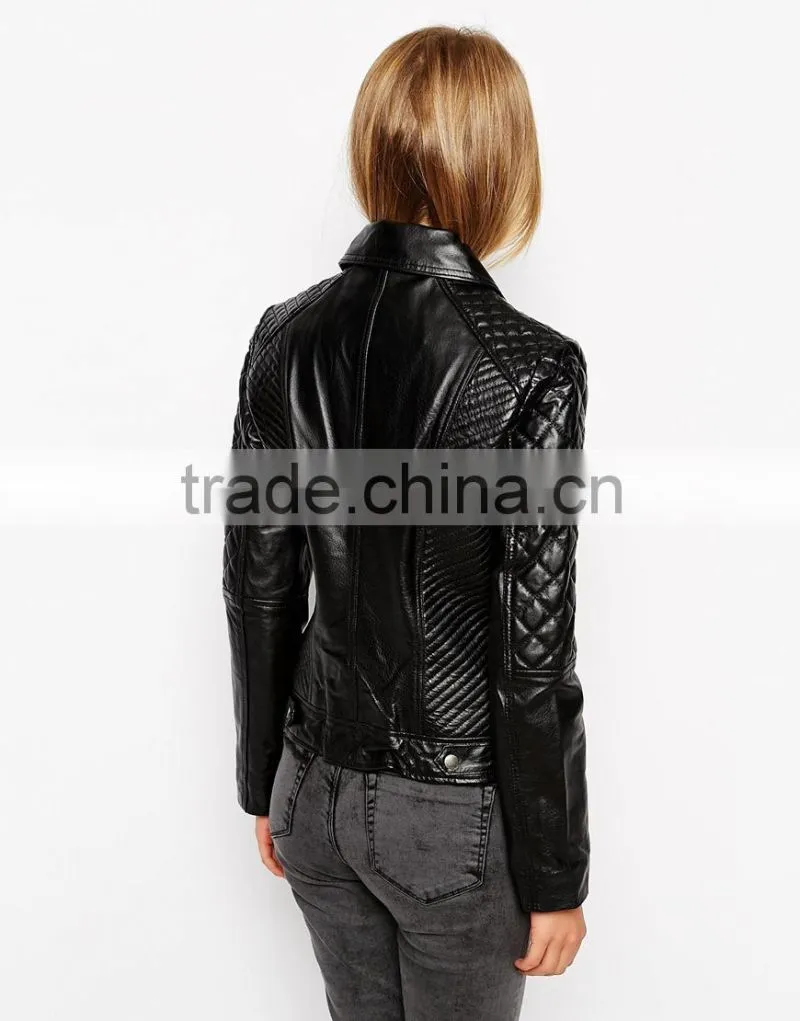 2015 Hot customized Lady's fashion PU jacket leather jacket for women